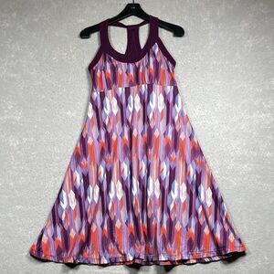 Prana Women Dress Medium Purple Geometric Gemstone Cali Fit & Flare Sleeveless